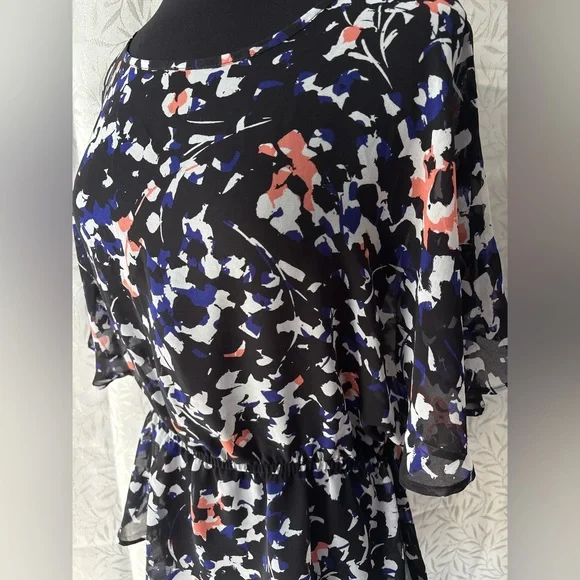 DKNY Black Multicolor Sheer Floral Blouse - Picture 2 of 10